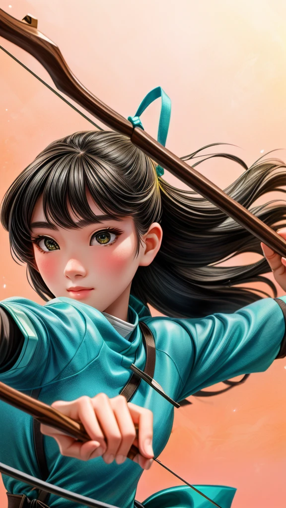 there is a woman that is holding a bow and a bow, wielding a bow, inspired by Zhou Wenjing, with bow and arrow, holding a bow, woman holding recurve bow, holding bow and arrow, archer bow, holding a bow and arrow,