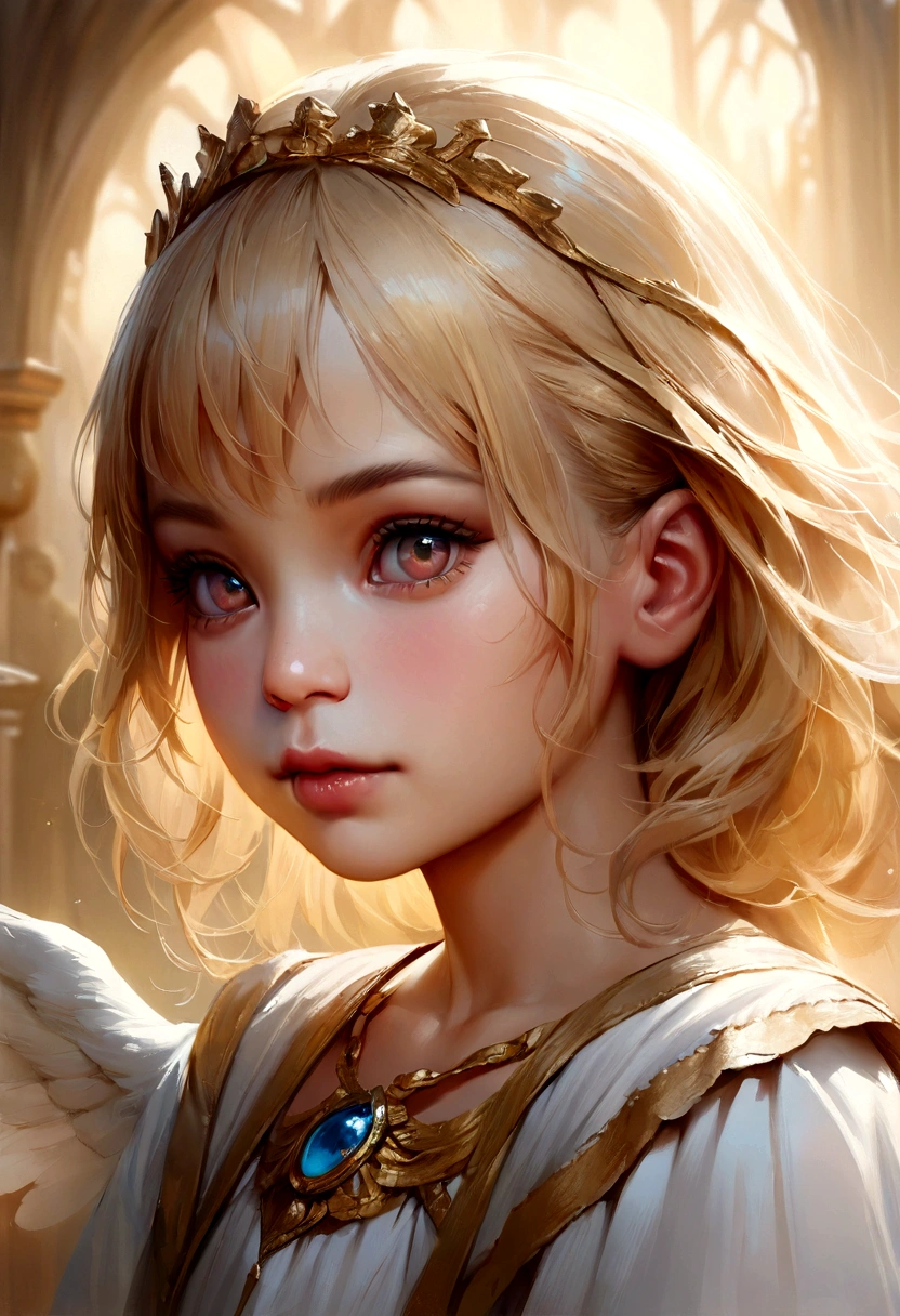 ((Masterpiece)),((best quality)),((Highly detailed)),((realistic,)) blonde hair, angel,girl, tiny girl,