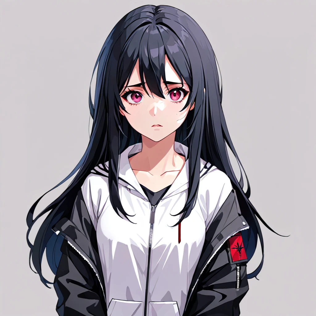 Low poly、vector art 、flat color,One Girl、Sick Eyes、Yandere、Straightjacket、Long Black Hair