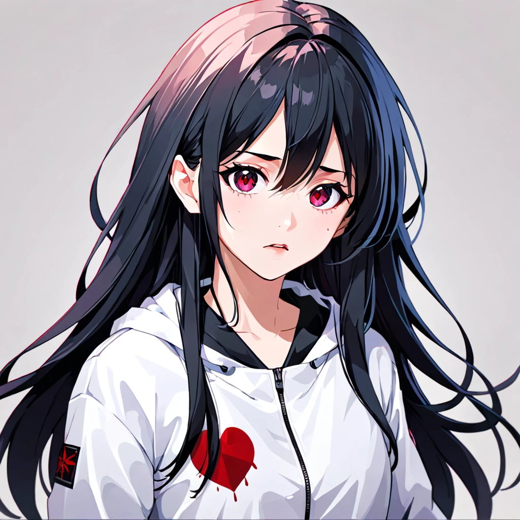 man, black hair, red eyes