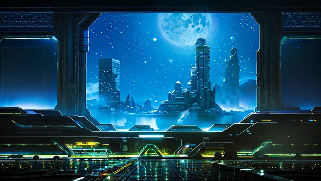 Lunar Surface,city,Skyscraper,A distant view,I can see the universe,night,Illumination,You can see the Earth,Black background,(Highest quality,4K,8K,High resolution,masterpiece:1.2),Super detailed,(Realistic,photoRealistic,photo-Realistic:1.37),High resolution,超High resolution,Studio Lighting,Ultra-fine painting,Vibrant colors,Bokeh,sf,moonlight,Reflective surface,都city景観,luminous city lights,Twinkling Star,Intricate architectural details, atmosphere,The horizon melts into darkness,夢のような幻想的なatmosphere,Unraveling the mysteries of the universe,Awe-inspiring beauty,A touch of surrealism,Great perspective,A building towering into the sky,大都cityの抽象的なシルエット,The silvery glow of lunar soil,異世界の大都city,The shadows of the moonlight deepen,Calm and tranquil landscape,cosmic secrets surrounding the city,Futuristic Design,星間大都city,At the End of the Universe,hidden constellations in the night sky,A window lit up like stars,A hall with the universe as a backdrop々and structure.