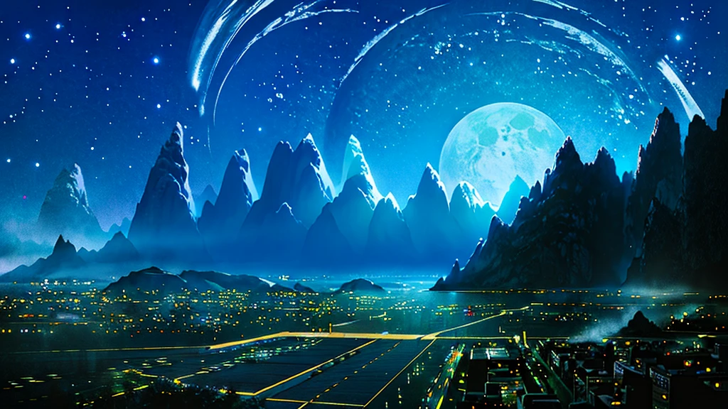 Lunar Surface,city,Skyscraper,A distant view,I can see the universe,night,Illumination,You can see the Earth,Black background,(Highest quality,4K,8K,High resolution,masterpiece:1.2),Super detailed,(Realistic,photoRealistic,photo-Realistic:1.37),High resolution,超High resolution,Studio Lighting,Ultra-fine painting,Vibrant colors,Bokeh,sf,moonlight,Reflective surface,都city景観,luminous city lights,Twinkling Star,Intricate architectural details, atmosphere,The horizon melts into darkness,夢のような幻想的なatmosphere,Unraveling the mysteries of the universe,Awe-inspiring beauty,A touch of surrealism,Great perspective,A building towering into the sky,大都cityの抽象的なシルエット,The silvery glow of lunar soil,異世界の大都city,The shadows of the moonlight deepen,Calm and tranquil landscape,cosmic secrets surrounding the city,Futuristic Design,星間大都city,At the End of the Universe,hidden constellations in the night sky,A window lit up like stars,A hall with the universe as a backdrop々and structure.