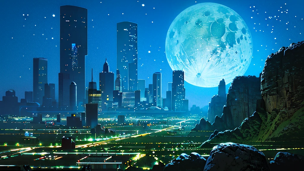 Lunar Surface,city,Skyscraper,A distant view,I can see the universe,night,Illumination,You can see the Earth,Black background,(Highest quality,4K,8K,High resolution,masterpiece:1.2),Super detailed,(Realistic,photoRealistic,photo-Realistic:1.37),High resolution,超High resolution,Studio Lighting,Ultra-fine painting,Vibrant colors,Bokeh,sf,moonlight,Reflective surface,都city景観,luminous city lights,Twinkling Star,Intricate architectural details, atmosphere,The horizon melts into darkness,夢のような幻想的なatmosphere,Unraveling the mysteries of the universe,Awe-inspiring beauty,A touch of surrealism,Great perspective,A building towering into the sky,大都cityの抽象的なシルエット,The silvery glow of lunar soil,異世界の大都city,The shadows of the moonlight deepen,Calm and tranquil landscape,cosmic secrets surrounding the city,Futuristic Design,星間大都city,At the End of the Universe,hidden constellations in the night sky,A window lit up like stars,A hall with the universe as a backdrop々and structure.