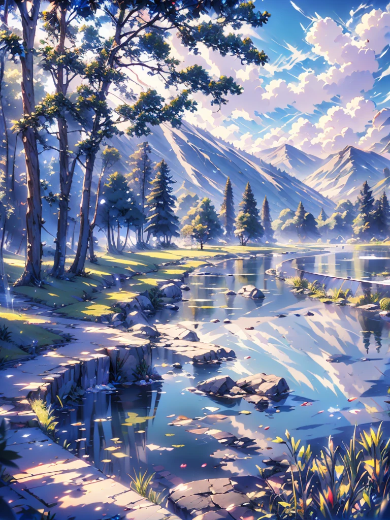 ((Highest quality)), ((masterpiece)), (detailed), Highest quality、High resolution、8K、One adult male、33 years old、Dark Eyes、Black Hair、Standing on the right side, the left side is empty、Midsummer Japanese landscape、blue sky、White cloud、Riverbank、She is wearing a white tank top, beige pants and sandals.、Japanese anime-like style、超High resolutionかわいい萌えアニメ8k、handsome face manly、undercut、Fake Hawk、 Slender and muscular、Glasses