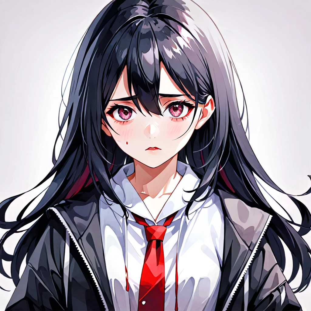 Low poly、vector art 、flat color,Watercolor style、One Girl、Sick Eyes、Yandere、Straightjacket、Long Black Hair