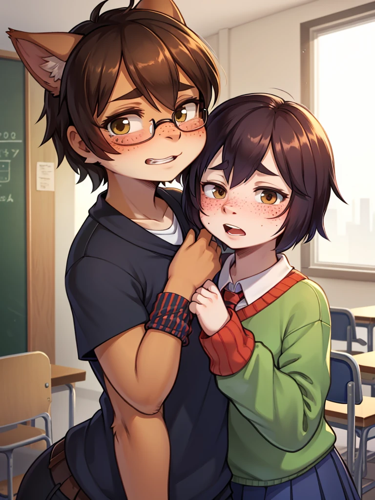 ugly face female , ugly loose body , (Freckles:0.9) , (clothed erotica) , Bad taste clothes , shy geek , school , Is someone like me okay?