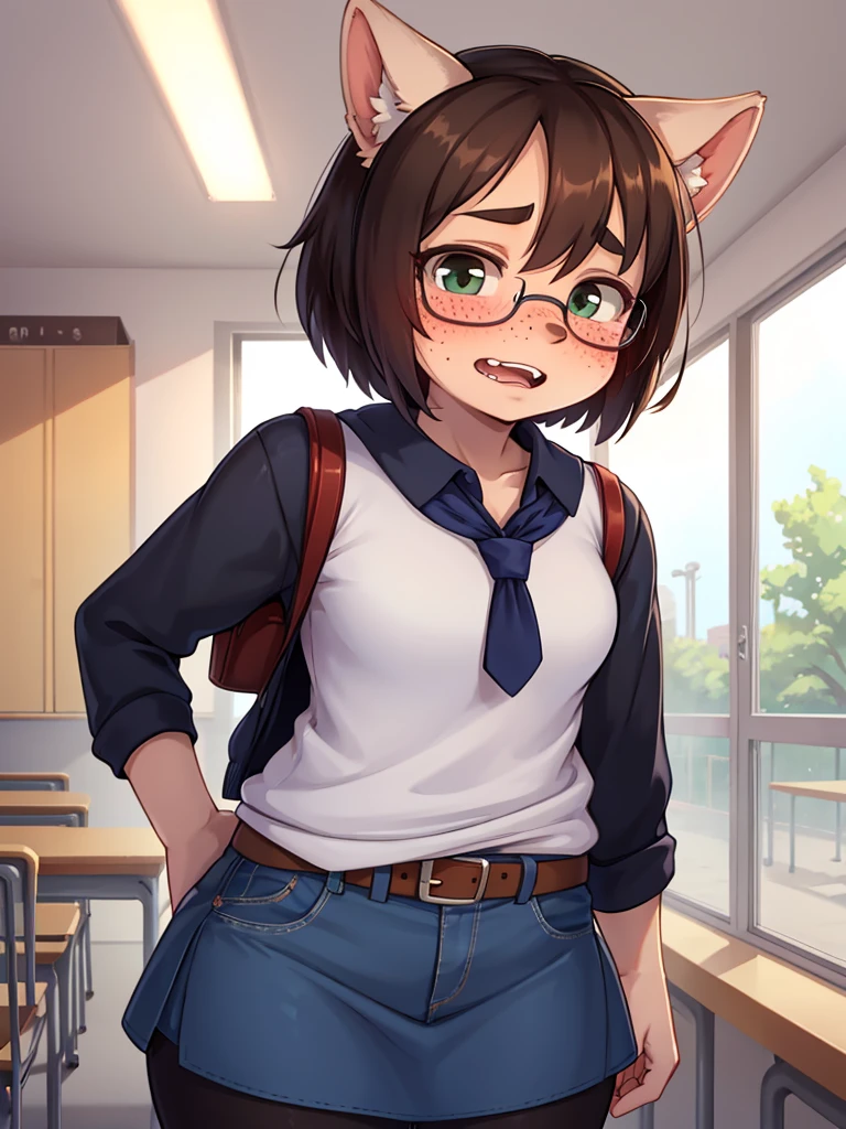 ugly face female , ugly loose body , (Freckles:0.9) , (clothed erotica) , Bad taste clothes , shy geek , school , Is someone like me okay?