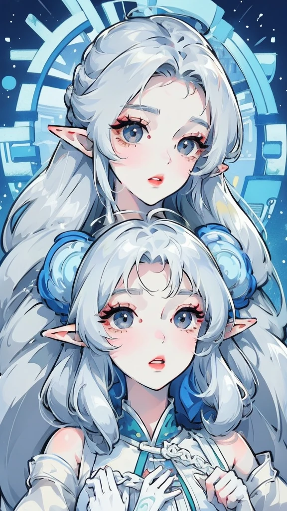 ((Highest quality)), ((masterpiece)), (detailed), One girl, The background is nature、The weather was sunny.、Silver hair straight long hair、Half Up、Parallel thin eyebrows、Double droopy eyes、Thin lips、Small nose、Blue Eyes、Long eyelashes、Delicate appearance、Illustration seen from the front、A big smile with an open mouth、White dress、Fantastic illustrations、Highlights are 7 colors、The light is on my face、Illustration of eyes matching the viewer、Elf、For delivery、Character portrait、whole body、Illustration of toes、