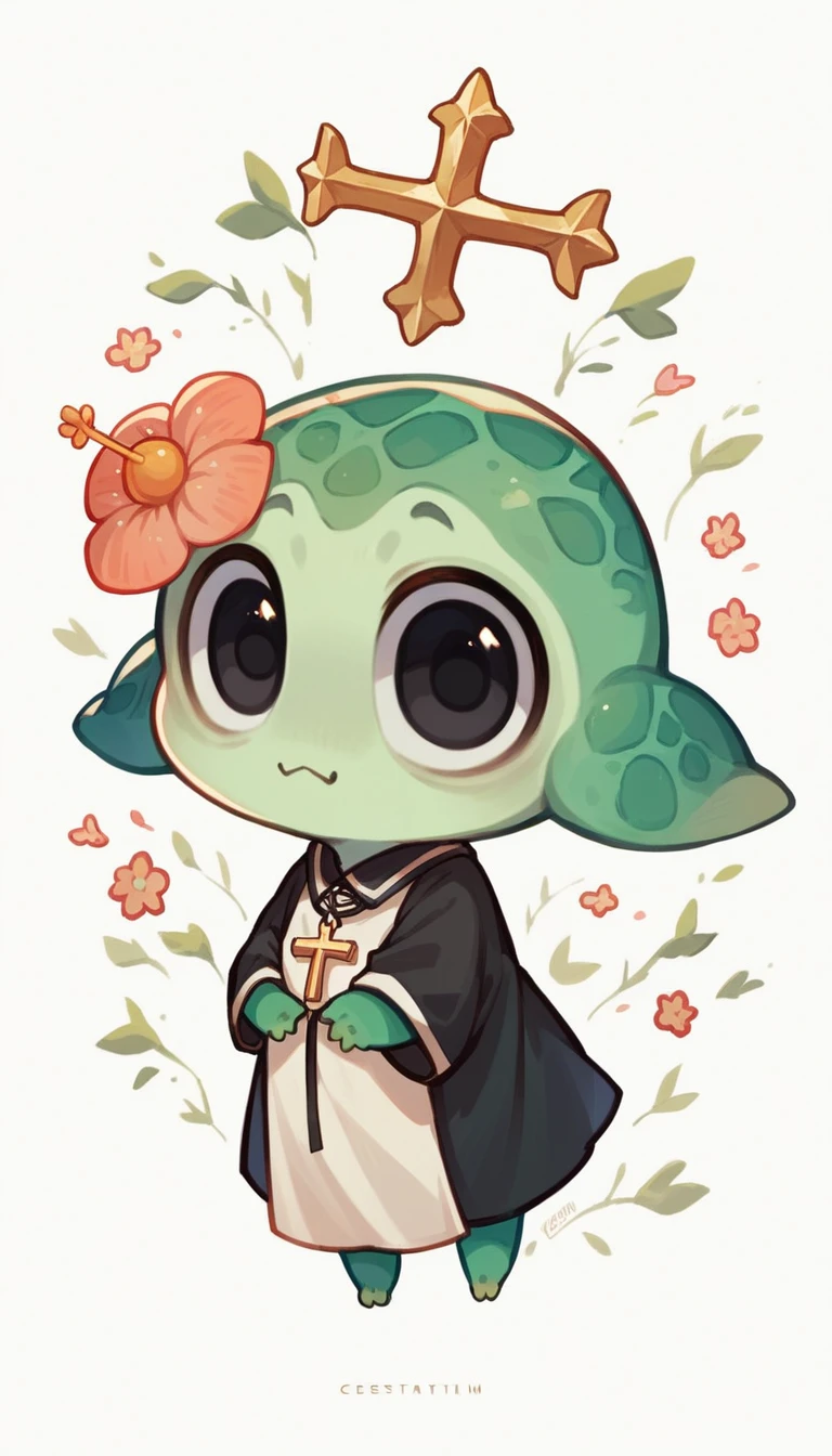 Cute flower monster, (Cestrum nocturnum in her head:1.2), big eyes, full black eyes, cleric outfit