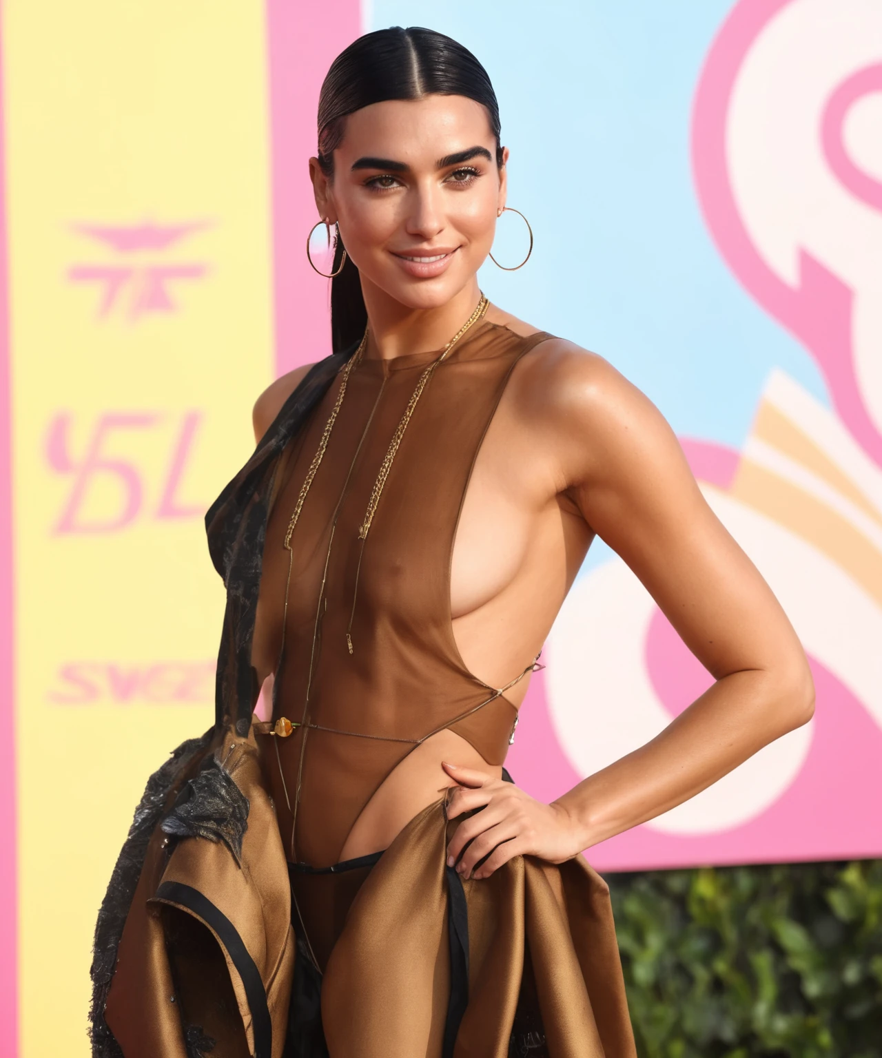  high quality  celebrity Erotic  portrait  photo ,  (gorgeous celebrity , woman, SDXL gorgeous feminine face , lora, smile, smiling , eyebrows raised ,DuaLipa, dua lipa, duxlipa, female, singer, cute, vacation  side background , wet atmospheric , random click, random move photograph  , photorealistic , celebrity , woman ) shiny sweaty skin , sexualized move, erotic angles,  celebrity erotic photograph  , , shiny sweaty skin, hollywood actress , fleshy muscular woman  , ( natural lights, depth of field, detailed face , insanely detailed skin texture, hyper detailed features )