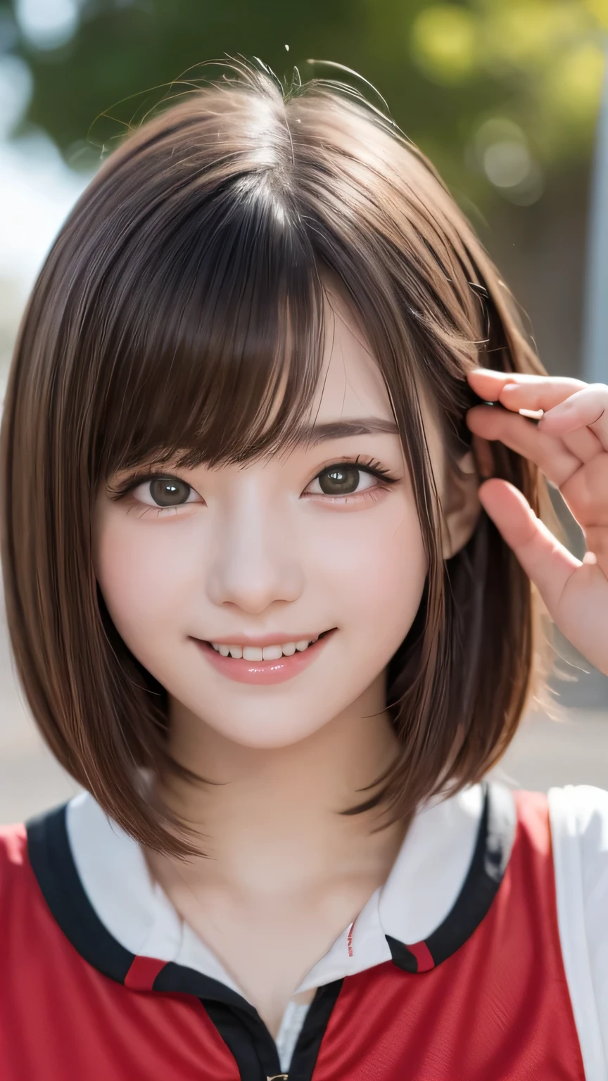 closeup shot , Best picture quality (8K, high resolution, Masterpiece: 1.2), super detailed,  215 Short Hair, 16-year-old woman, 

Archery player、game



, random cute pose ,big eyes ,Puffy eyes ,  Heart Pupil, blush  , huge shy smile , salute

