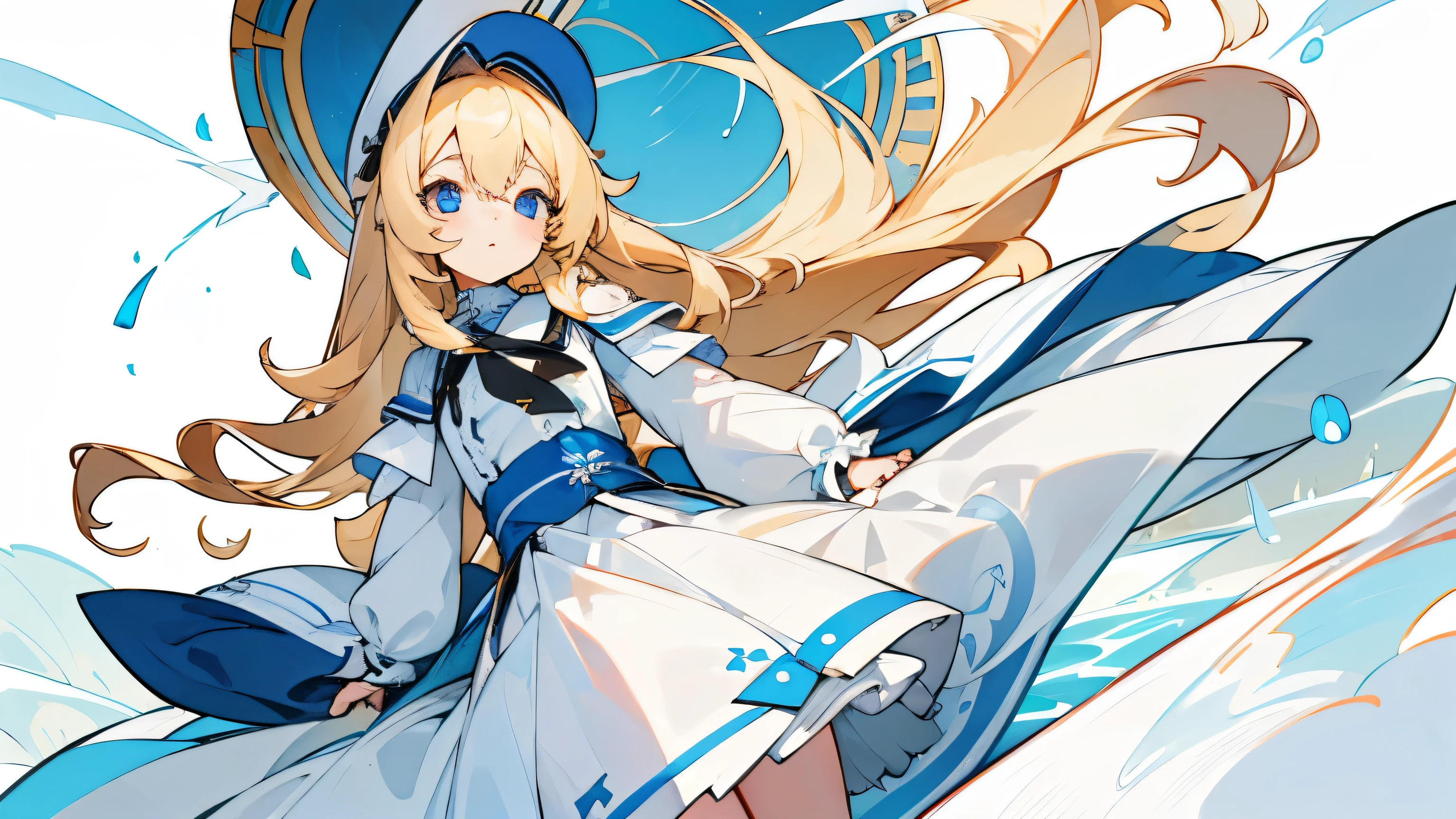 masterpiece，best quality，Long blond hair，White Lolita Skirt，White，Blue pupils，1 loli，Alice