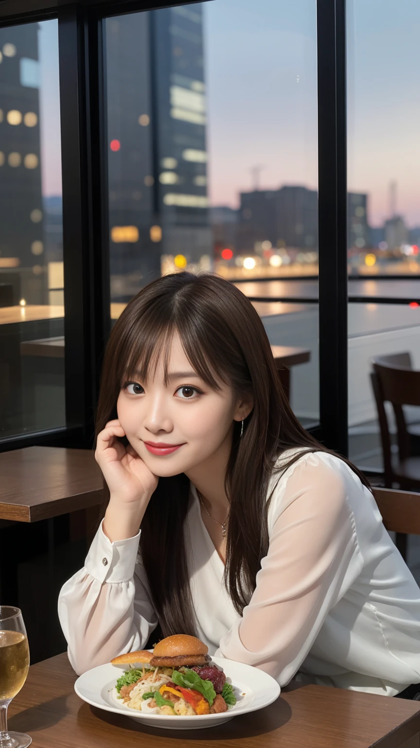 ((Highest quality, 8K, masterpiece: 1.3)),RAW Photos,Realistic atmosphere,Lens flare, Ray Tracing,(Detailed beautiful white skin:1.3),Beautiful Japanese, shiny light brown hair,Beautiful breasts,Put your chest together,(Sexy facial mole),Licking lips with tongue,Sexy look,Stylish rooftop bar at night in a blurred city,sit cross-legged on a chair,Loose, Lightweight strapless knit,Lightweight knit dress with off-the-shoulder sleeves,Beautiful nails,Cleavage,Wine and wine glasses on the table,A little drunk blush,