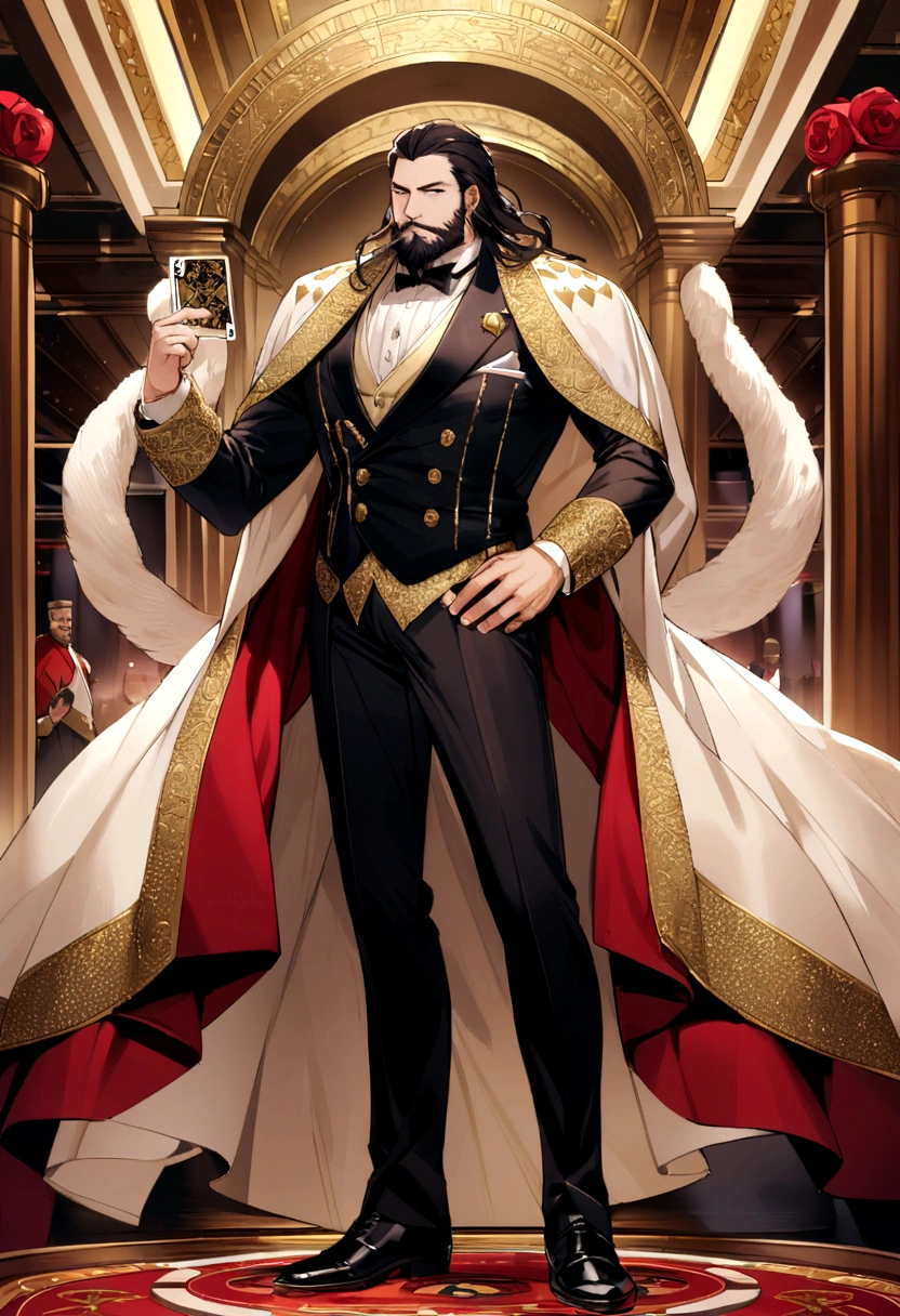 The motif is the KING of playing cards.、Handsome、Whole body shot、casino、Black Hair、beard、Tough、king