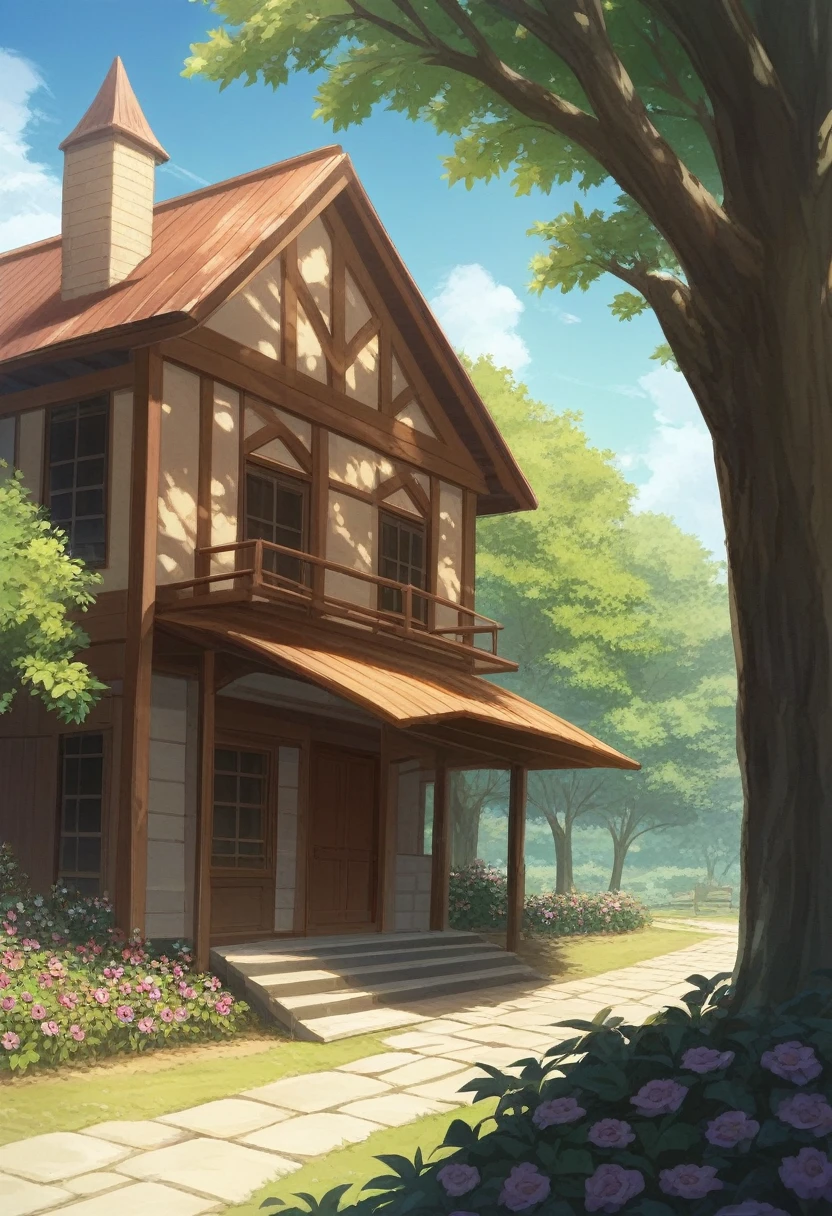 Grandma's House in Another World、Appearance and structure:
Appearance: An old but beautiful Western-style wooden house。The roof is covered with brown tiles.、The windows and doors are made of wood and are decorated.。
garden: 家の周りには小さなgardenがあり、Colorful flowers and small fruit trees are planted.。The gate is painted white、The stone-paved road。