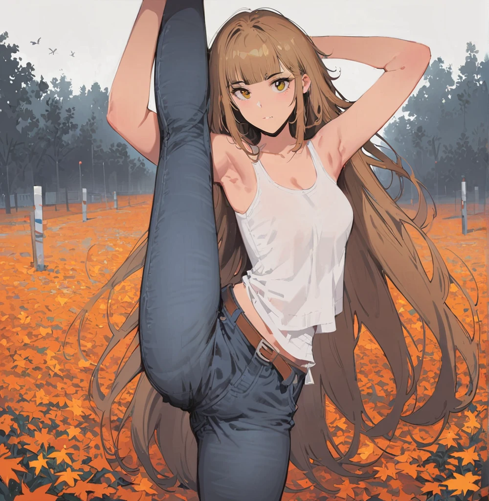 (masterpiece, highest quality:1.2), 1 girl, alone,Are standing_Split, 
food yuuki, brown eyes, brown 髪, hair ornament,long 髪,naked_shirt,pussy_Kamisouryu Asuka Langley,wetone'spants