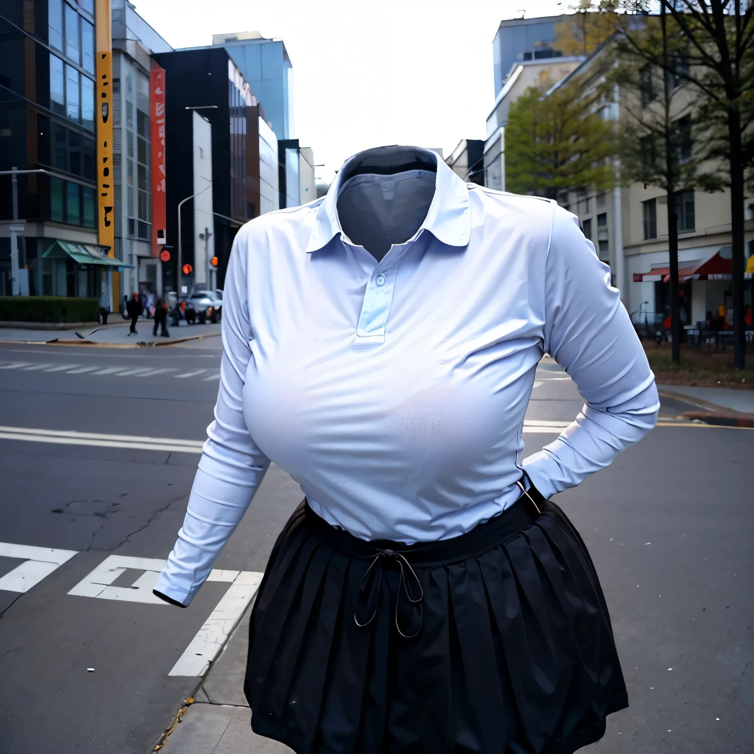 (invisible, no humans:1.7, headless:1.7, handless, legless), skirt, (close-up to breast), cute big breast, fat, chubby,stripe tie,leaning forward,school polo shirt,
(8k, RAW photo, best quality, masterpiece:1.2), (realistic, photo-realistic:1.37),photon mapping, radiosity, ((Hasselblad photography)),physically-based rendering