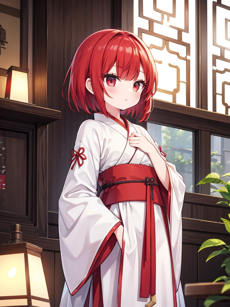 One girl, (Hanfu), Shine, Side Lighting, wallpaper,Red hair short cut