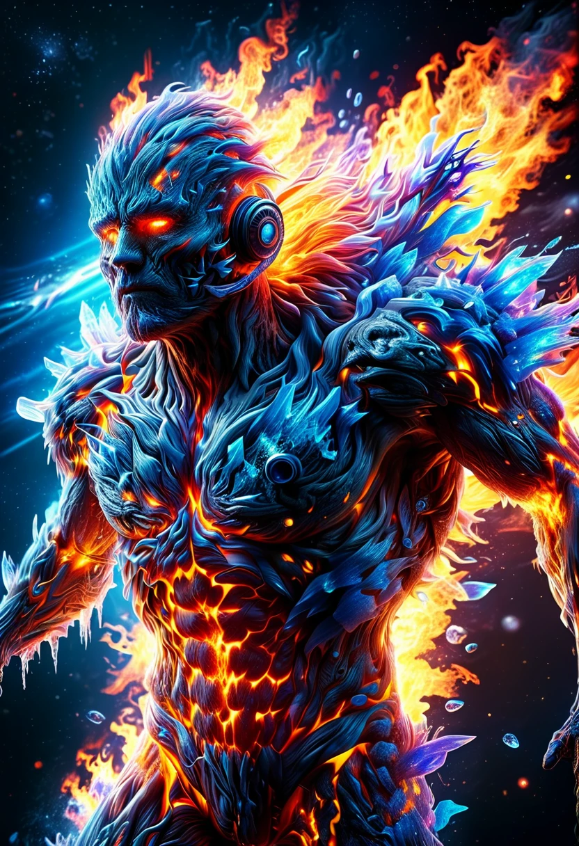 a highly detailed digital artwork of brutal bodies in space, ultra HD, very detailed, Remodernism style, digital art, detailed textures, futuristic, dynamic composition, vibrant colors, high contrast, shadows and light, sci-fi elements, close-up view.