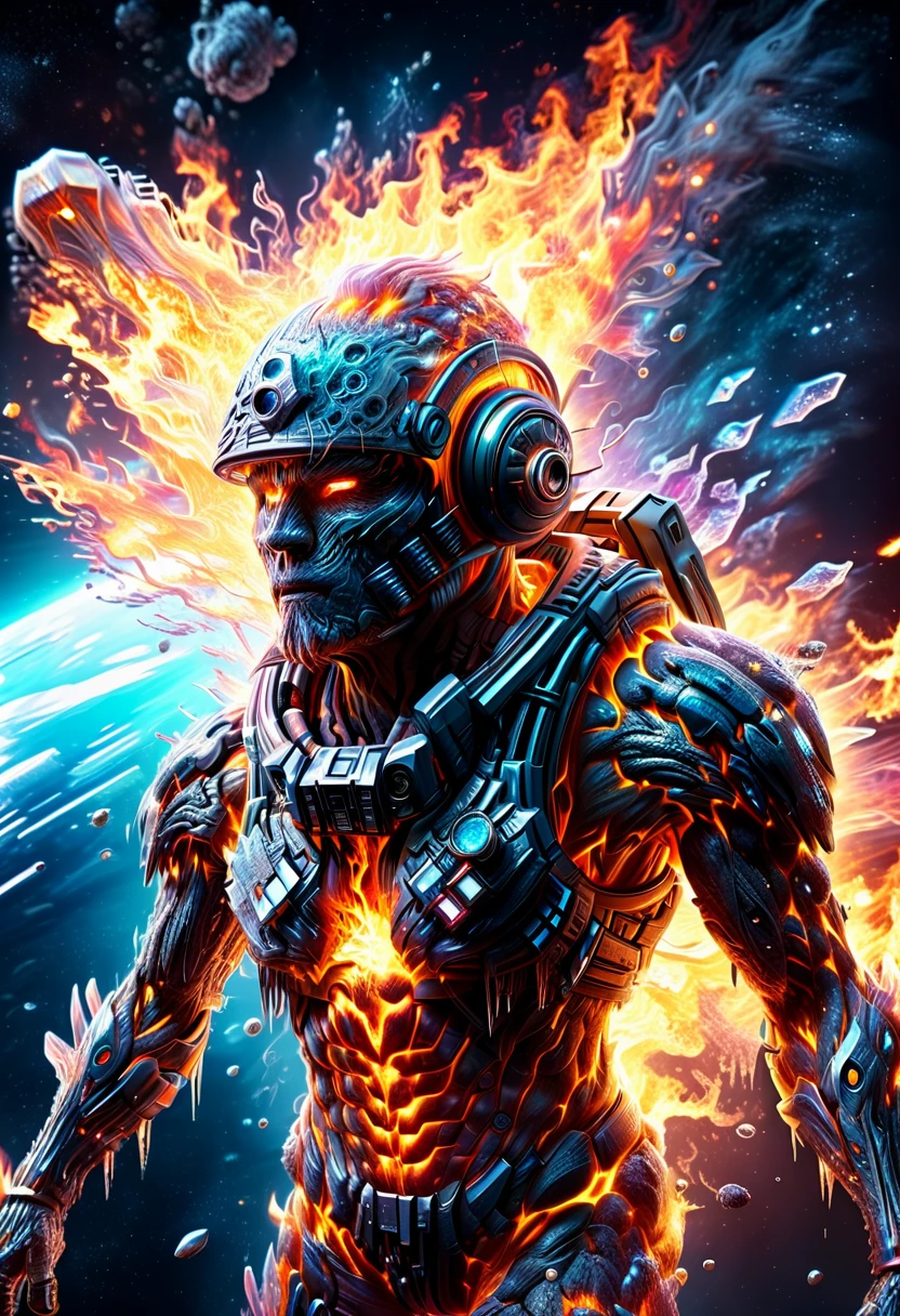 a highly detailed digital artwork of brutal bodies in space, ultra HD, very detailed, Remodernism style, digital art, detailed textures, futuristic, dynamic composition, vibrant colors, high contrast, shadows and light, sci-fi elements, close-up view.