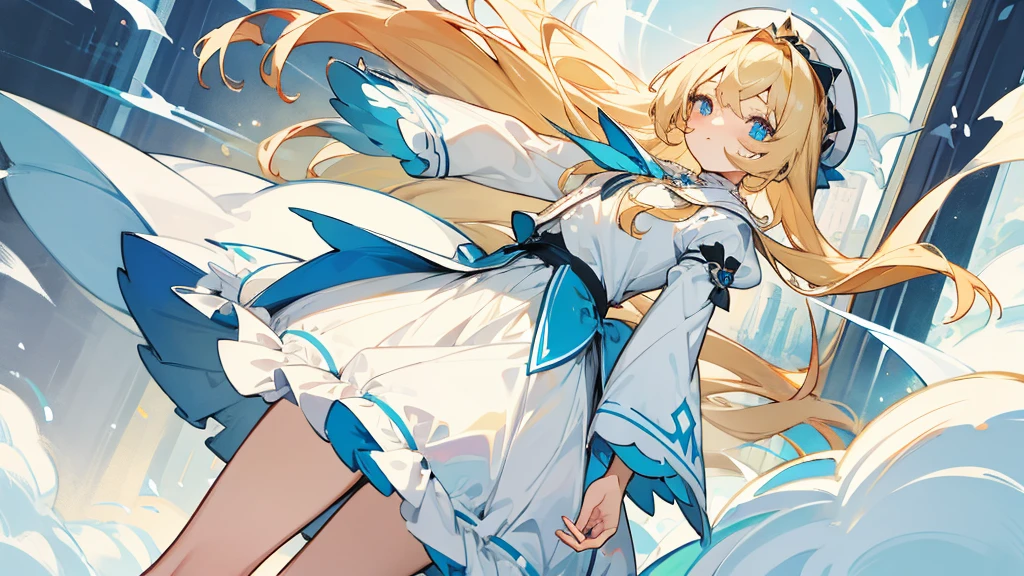 masterpiece,best quality,Long blond hair,White Lolita Skirt,White,Blue pupils,1 loli,Alice