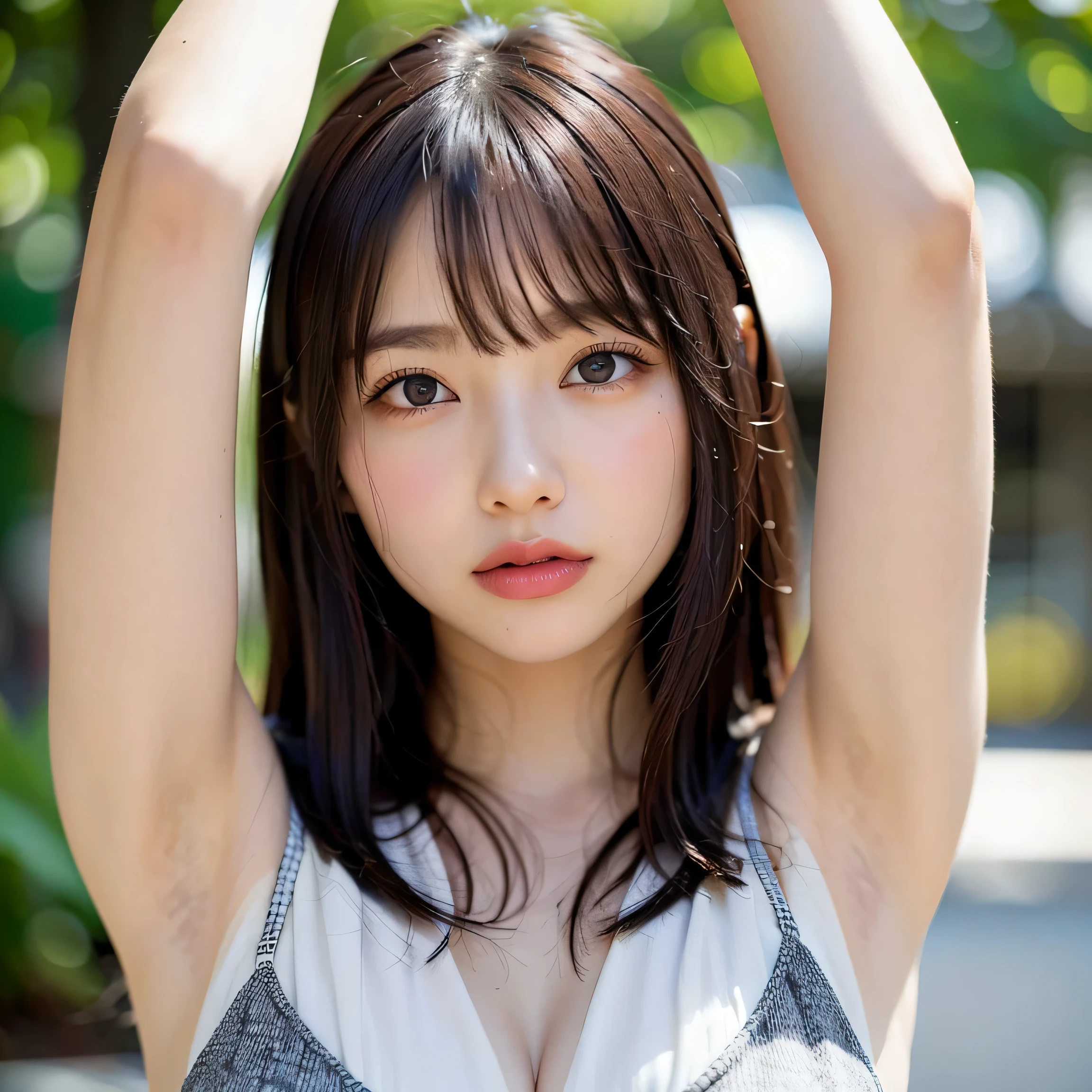 ((highest quality)), (be familiar with), beautiful girl, Japanese girl, baby face, highly detailed eyes, highly detailed nose, highly detailed mouth, beautiful feet, beautiful hand, beautiful arms, ((perfect anatomy :1.4)), one person, no cut, outdoor, glamor, Full-body, Photo-like, apartment, very huge tits, chiaroscuro, ((masterpiece)), 16k, textured skin, super detail