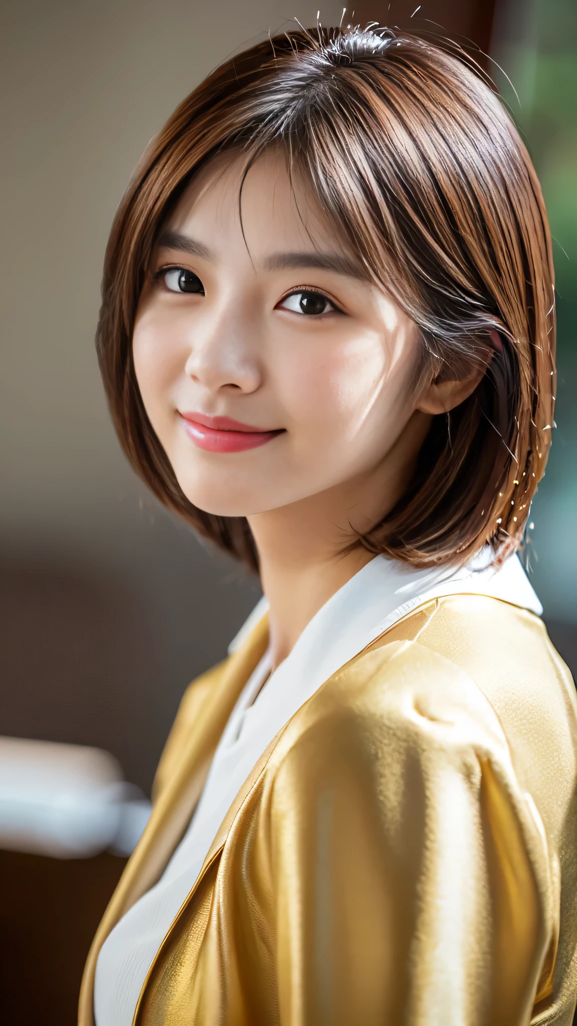 (highest quality、16K、masterpiece、realistic、Super detailed、Beautiful in every detail、ray tracing)、photograph、
At the office、((Shoot from a distance to capture the whole body))、
beautiful asian woman、japanese woman、25 year old female model、whole body、blazer
(detailed face、golden ratio of beauty)、gentle smile、brown hair、((medium bob hair))