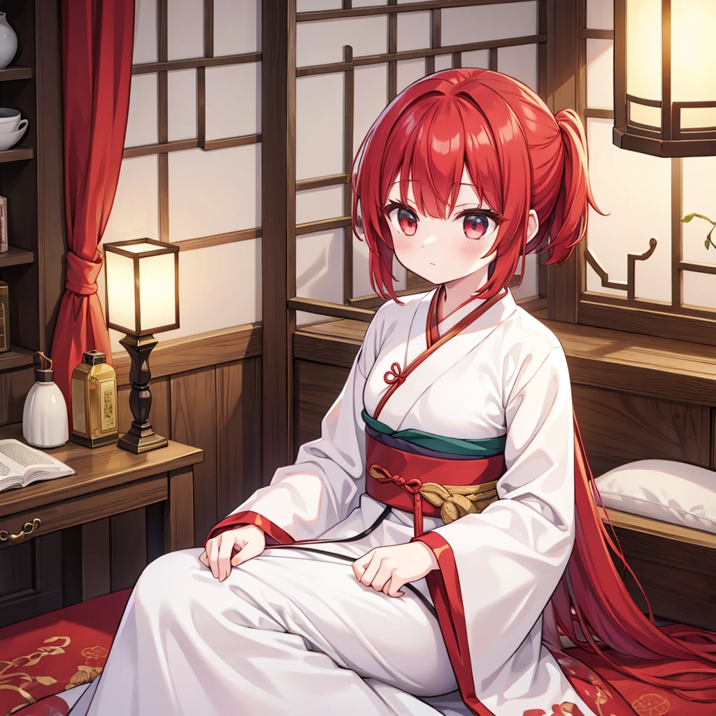 One girl, (Hanfu), Shine, Side Lighting, wallpaper,Red hair short cut