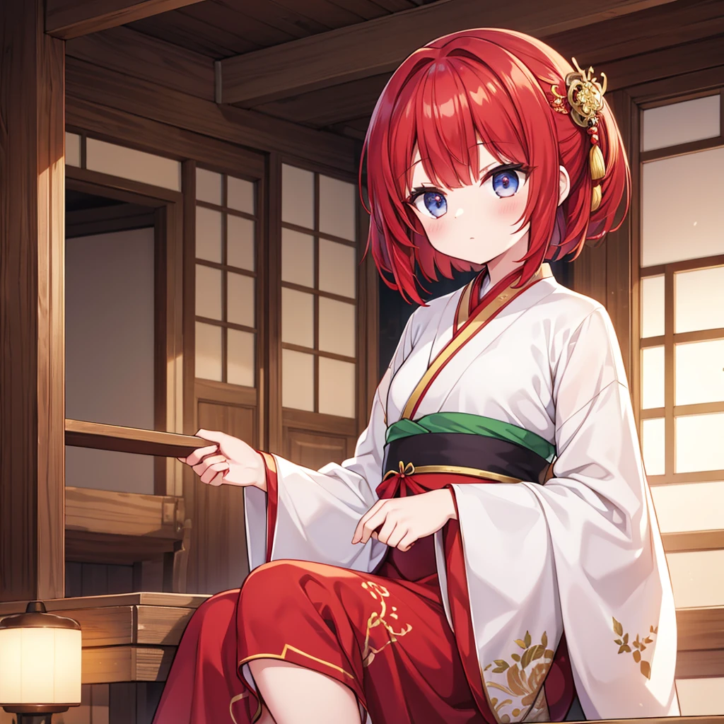 One girl, (Hanfu), Shine, Side Lighting, wallpaper,Red hair short cut