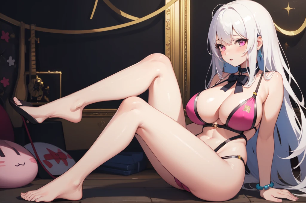 ((Highest quality)), ((masterpiece)), (detailed), One girl, sexy,Beautiful breasts,Big Tits,
Slimy swimsuit,
White Hair,Pink eyes,