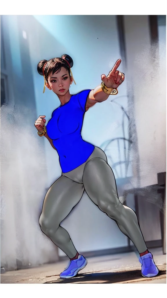SF6 Chun-Li Nitrile Butadiene Royal Blue thin Leggings Thighs Buttocks Streetfighter Buruma Gravure shirt Japanese gym shoes naked