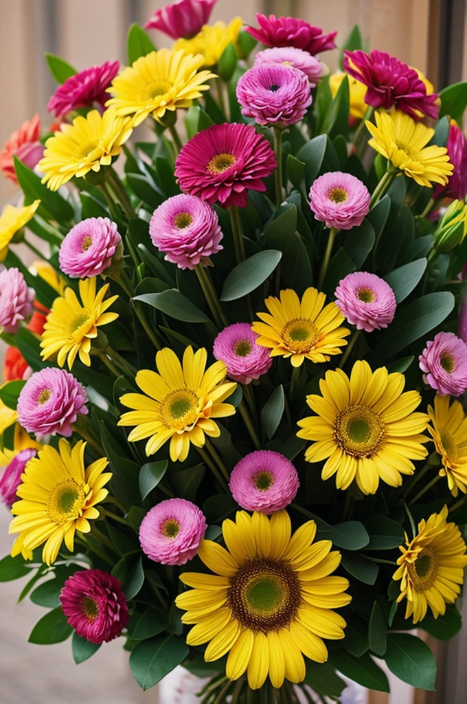 A bouquet of flowers consist of different types of flower. 
