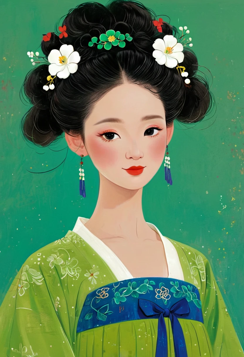 a close up of a woman in a green dress with a flower in her hair, palace ， a girl in hanfu, ancient chinese princess, chinese princess, ancient chinese beauties, ancient china art style, ancient asian dynasty princess, wearing ancient chinese clothes, beautiful character painting, by Qu Leilei, inspired by Qiu Ying, chinese painting style, by Li Fangying