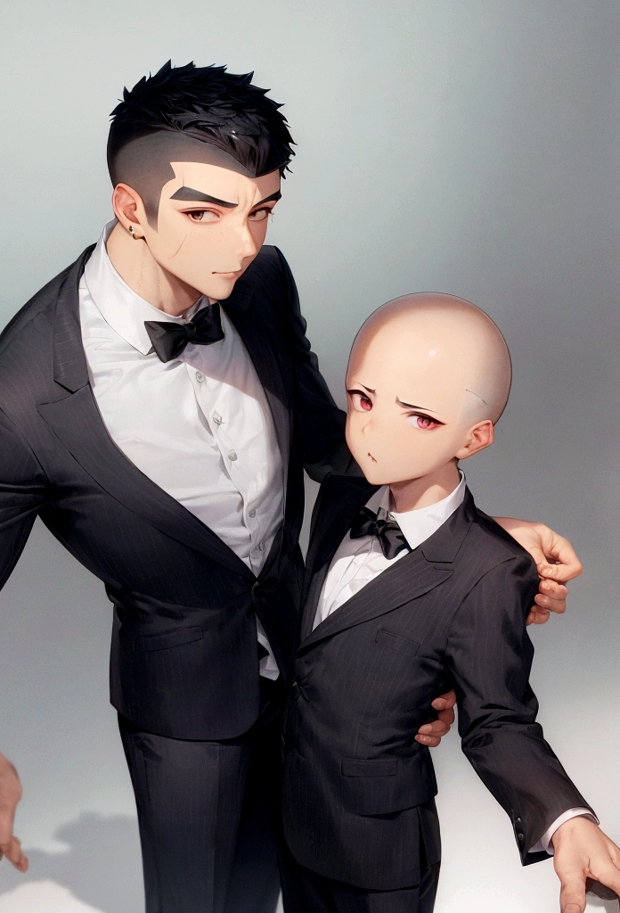 36 years old、His hair is shaved on the sides and short on top, standing up slightly.、Raised eyebrows and single eyelids、Small face and slightly long face、He looks fresh in his business suit.、The face is pretty good overall