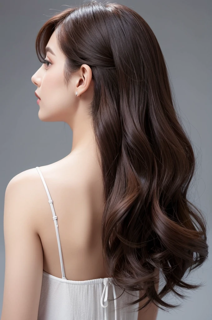 A woman with beautiful hair、Only hair、Back view、photograph、high resolution、straight、natural、White background、Smooth、Fluttering
