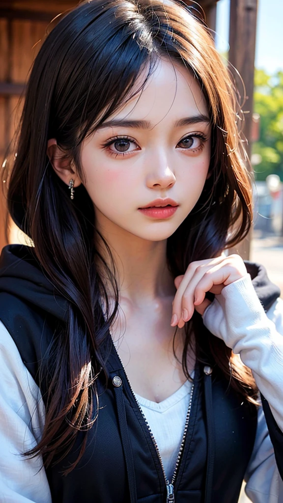 (1 nogizaka girl,RAW Photos,Photo Real:1.5),(最high quality, high quality,High resolution, 最high quality,ultra High resolutionolution,High resolutionolution,High resolution,超High resolution,Large file size,8K,2k wallpaper,8K wallpaper,high quality texture,wonderful,Very delicate:1.4),one girl, Famous idols of Japan,Beautiful Face,Small face,Absurd,Ridiculous,incredibly Ridiculous,Portraiture,Chest close-up,Blurred Background,(hoodie,No makeup:1.2),Medium skin,Beautiful Skin,Detailed skin,Small Head,Black Hair,Silky Hair,(Japan's Eyes:1.3),Fine grain,Iris,Japanese idol eyes,Japanese Nose,Five fingers,(eyebrow:-0.5),(Particles of light, Lens flare, Luminous Particles: 0.7),View your viewers,Bright lighting,Professional Lighting,girl