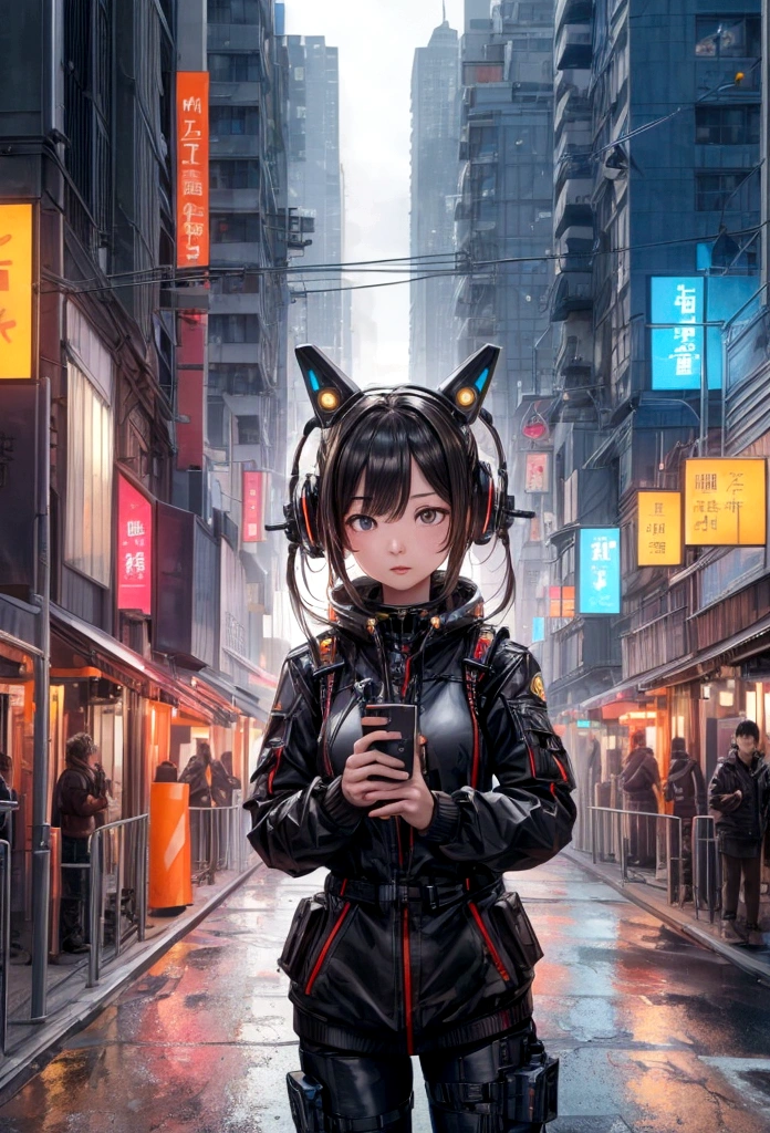 People live, Future City Street , Bright lighting, Spirited, Very crowded, Populous, Color Scheme, Art Station, Create ultra-realistic renderings of aircraft,cyber punk. Street cables densely cover the areas between buildings. Lighting scene lights on, quality\(8K,非常に精細なCGユニットのwallpaper, masterpiece,High resolution,top-quality,top-quality real texture skin,Surreal,Increase the resolution,RAW Photos,最高quality,Very detailed,wallpaper,Cinema Lighting,Ray-tracing,Golden Ratio\),(Long Shot),landscape,