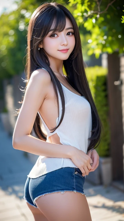 (((A real beauty))), RAW Photos, Black Hair、folder、Round eyes、False eyelashes、Straight Hair, Wavy Hair、correct、Moisturized lipstick、Striped Hair、Brown Hair、Blue Hair、(Gradient Hair)、Asymmetrical Hair、Hair behind the ear、Crossed bangs、Long Hair、((お尻までLong Hair))、Long Hair、Straight bangs、Smooth, silky hair、Hair up on one side、とんでもなくLong Hair、Light brown eyes、Ring Eye、Round eyes、Wicked Smile、A light smile、Cast a Shadow、(Extraordinary presence)、Atmospheric perspective、Backlight、Exposure、Lens flare、、最high quality、超High resolution、超High resolution、Very realistic, masterpiece、correct、Textured skin、high quality、最high quality、Awards、32k, 髪のfolder、Cunning、(A slight smile)、Shy laugh、Redness in the ears、correct、Subjective、Shine、360° View、Very detailed、超High resolution、解剖学的にcorrect、masterpiece、Emphasize the chest、High resolution、High detail、Long eyelashes、A slight blush、Compensate, I want to take off my clothes、(Hands on hips)、Captivating pose、Shooting from a distance、Various angles of view、Hair blowing in the wind、Nikon、wide shot