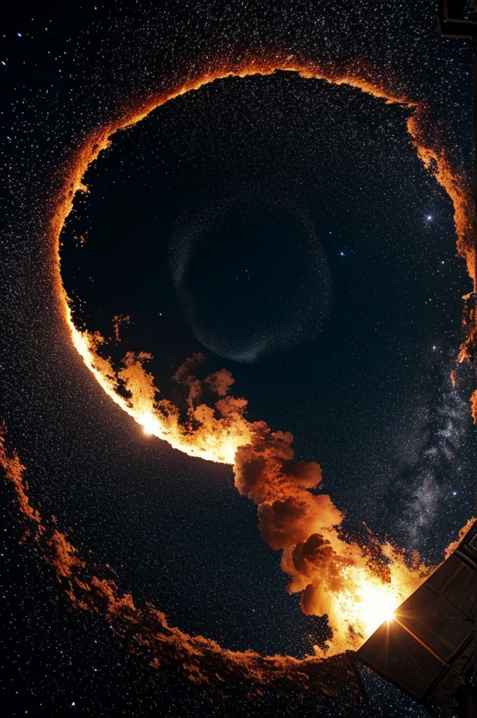 Un trou noir dans le ciel avec (flammes)"(espace)