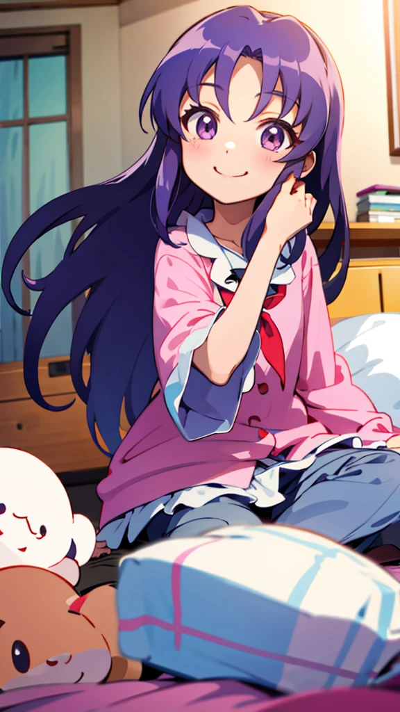 hikawaIona, long hair,smile,happy,my room