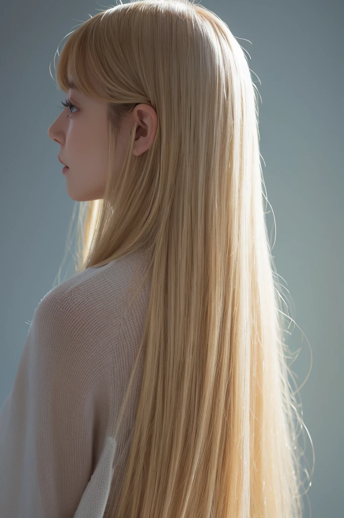 A woman with beautiful hair、Only hair、Back view、photograph、high resolution、straight、natural、White background、Smooth、Fluttering
