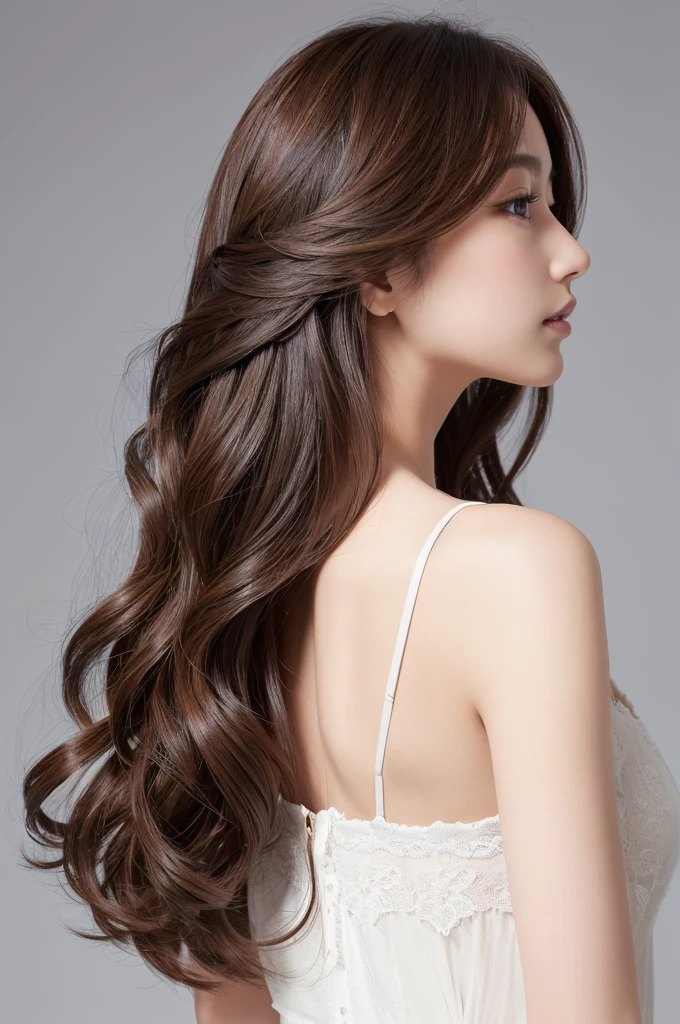 A woman with beautiful hair、Only hair、Back view、photograph、high resolution、straight、natural、White background、Smooth、Fluttering