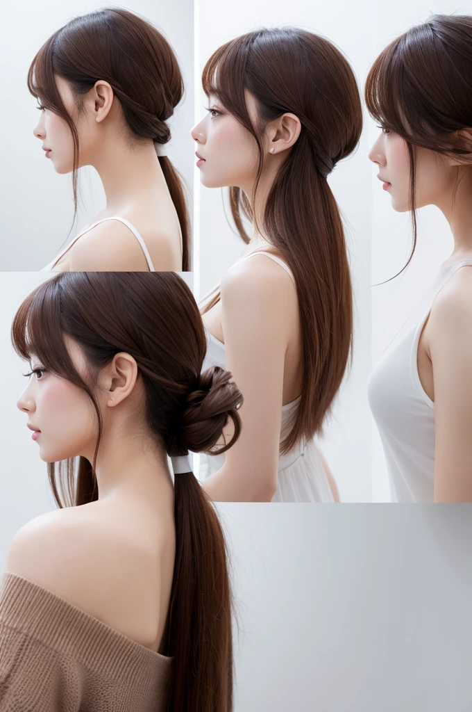 A woman with beautiful hair、Only hair、Back view、photograph、high resolution、straight、natural、White background、Smooth、Fluttering