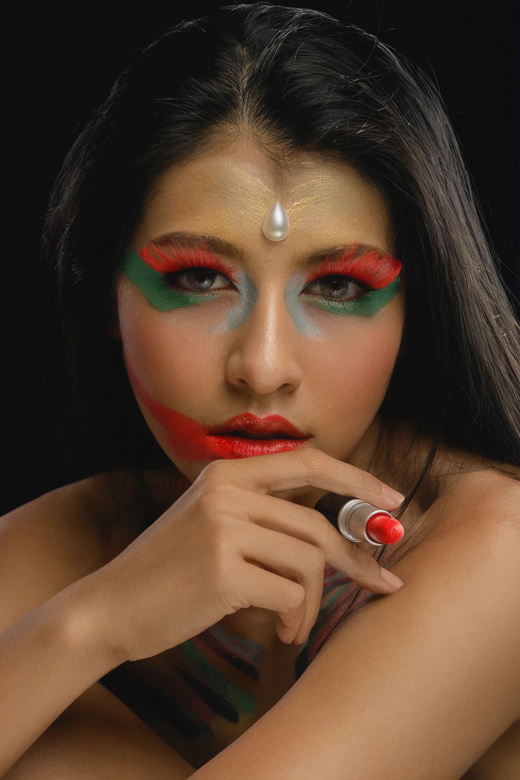 Close-up shot of a MagMix Girl's face showcasing her realistic skin texture with subtle makeup, focusing on her natural beauty with well-defined eyebrows and soft, neutral eyeshadow