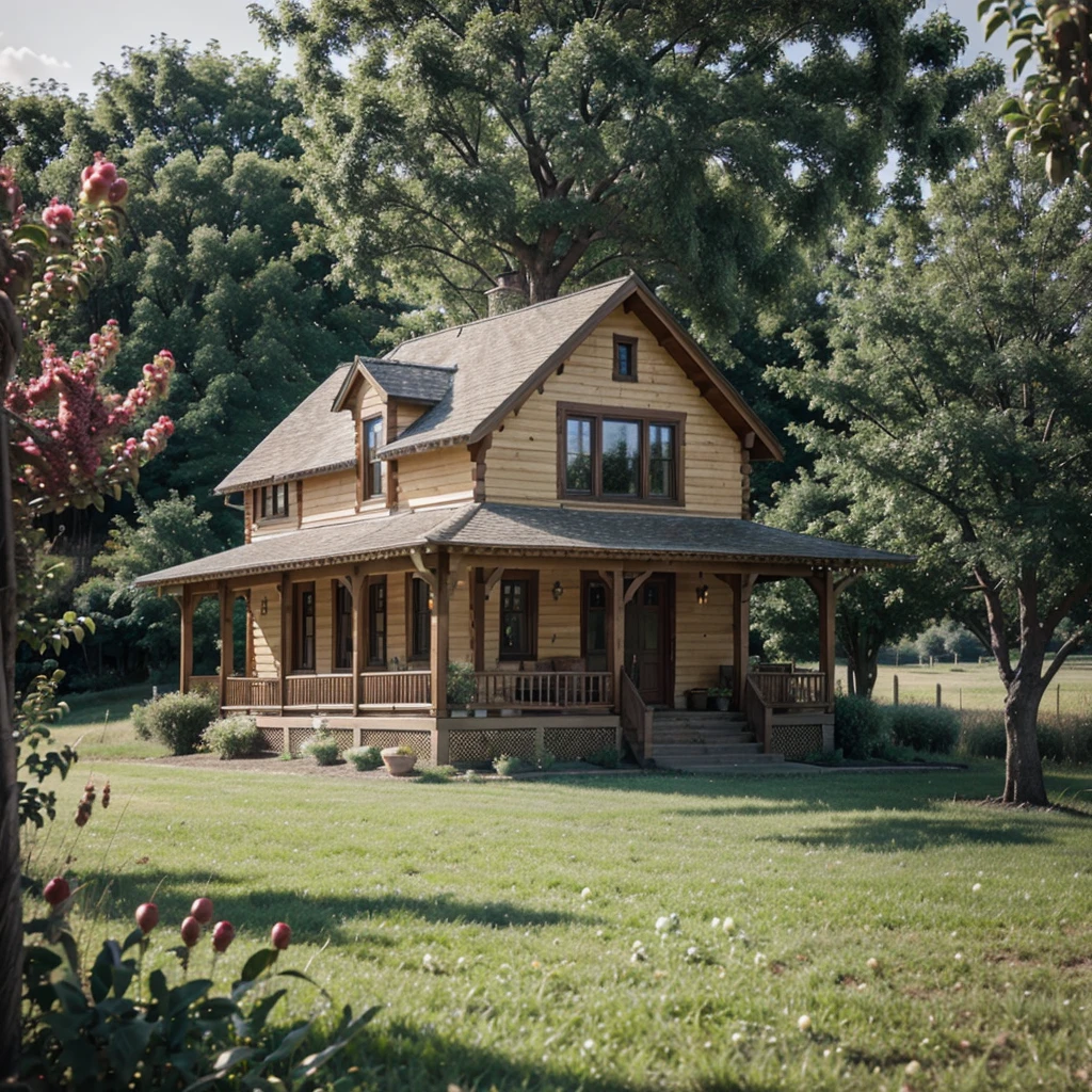 beautiful house , grass, Apple orchard, On