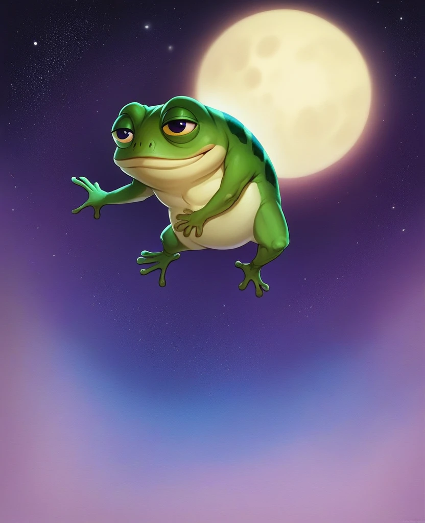 portrait of purple pepe the frog with purple skin,, wearing a hooded sweatshirt, standing in a starry night sky background, (((pepe_frog))),,detailed portrait, (best quality,8k,highres,masterpiece:1.2),ultra-detailed,(realistic,photorealistic,photo-realistic:1.37),digital painting,vibrant colors,dramatic lighting,fantasy,surreal