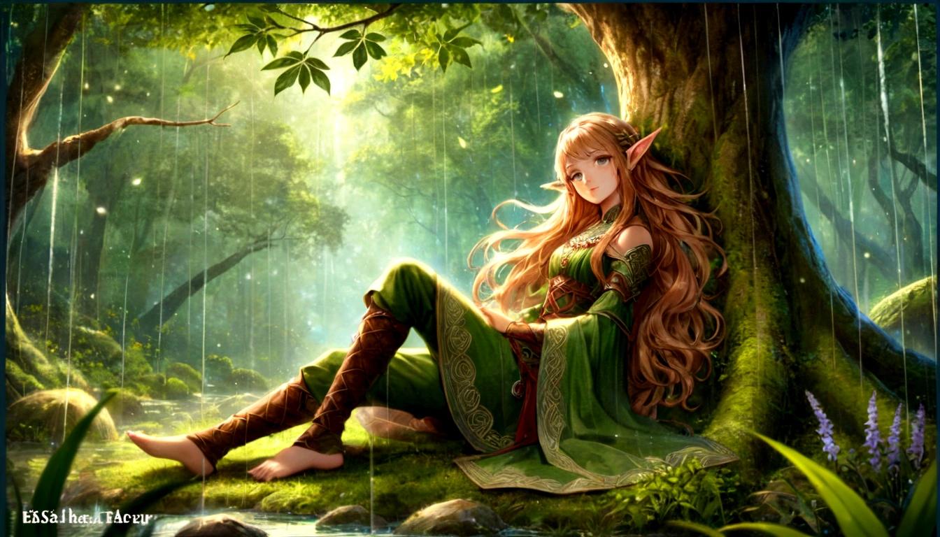 森の木の上に座って寝ているアラフェドElf, 美しい木のElf, Elf princess, Elfの少女, beautiful Elf princess, Beautiful fantasy art, Elfの王女, very Beautiful fantasy art, Fantasy Art, HD fantasy art, epic Fantasy art style hd, 美しく優雅な女性Elf, Elf, Celtic fantasy art, Fantasy art style