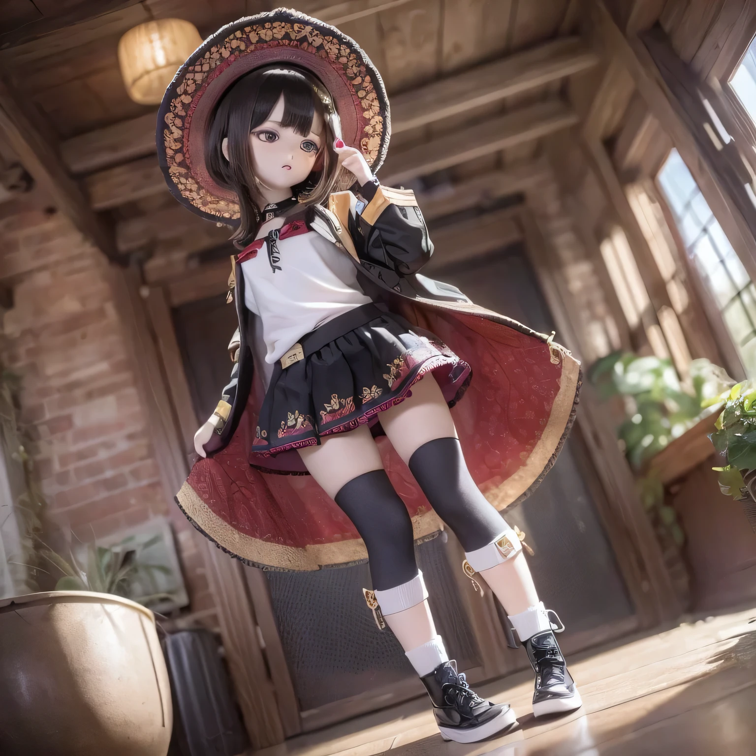 Chibi Contrapposto Big Hat Flat Chest Megumin Girl Photorealistic