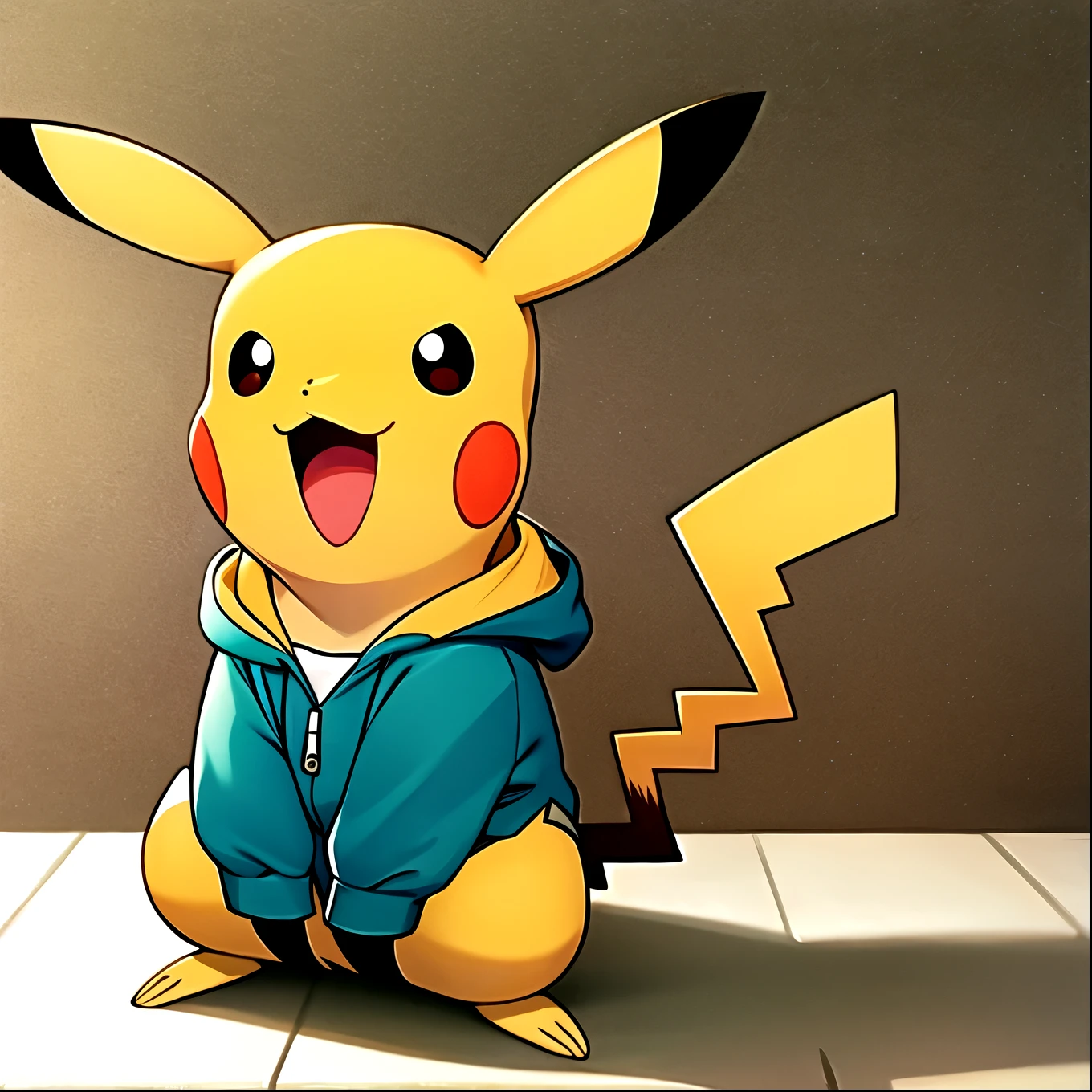 (masterpiece, best quality:1.2), Pikachu，Solitary,Wearing a hoodie