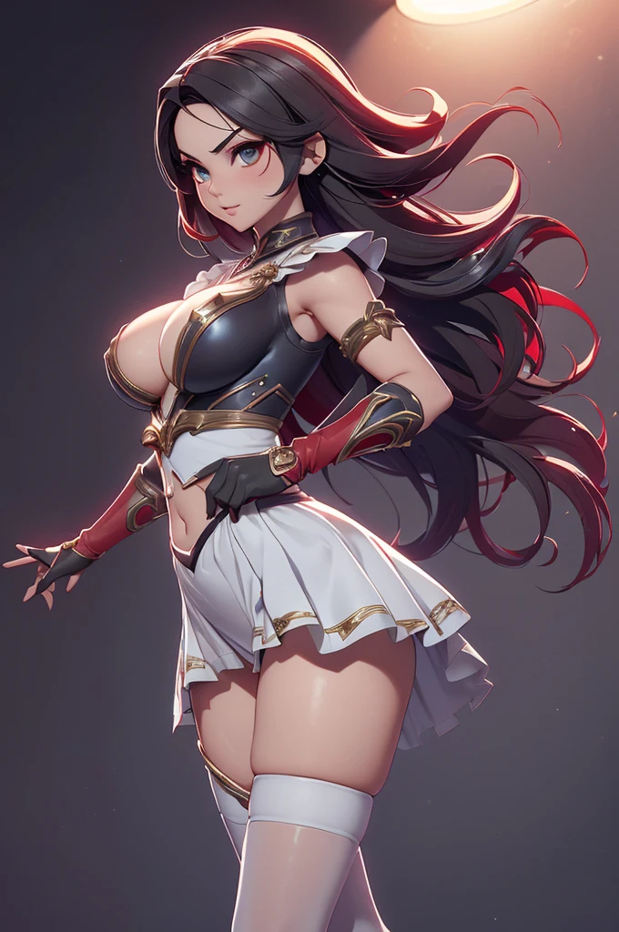 mini kitana, (kitana), only, ray tracing, 3D style, 3dmm, ((oses per photo)), ((oses phi cada foto)), fully body,(from front view),(Costas Issue), (Emist on the left), show flat belly, (((oses per photo))),(very big breasts perfect ass, Perfect and symmetrical eyes, (perfect handuturistic sword in hand)), ((shorth hair)),white clothes with textured edges, Fair Skin, luphias detalhadas, White thigh-high tights with trim, phiestido aberto phi "phi", Waist slender, large legs, low water, Show legs to the top of the waist, ,((top with tear in the middle)),ultra realistic skin, Realistic human eyes,ultra realistic skin,super sexy suit,(faixas phi torno dos seios), fullcolor,top with ruffles,(pubes with a lot of volume),(extraordinarily sensual),(very sensual),(red and black thphie),I love the league,(meia calca de renda phi um dos lados),(meia calca de renda phi um dos lados),((red decorations with LEDs))),((red lines adorning the curves of the body)),(((woman show))),((Star Blade)),((kitana))